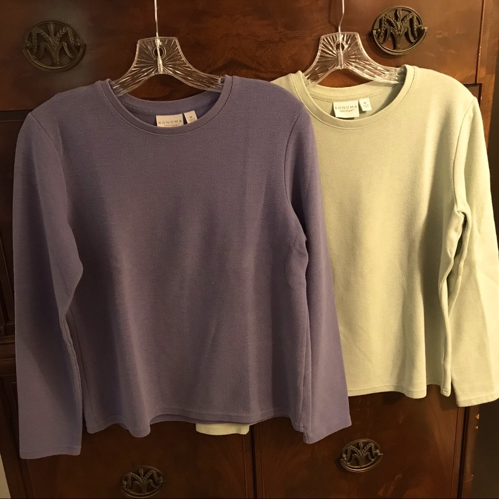 Sonoma Soft & Cozy Lavender & Mint Green Long Sleeve Tops Bundle of 2